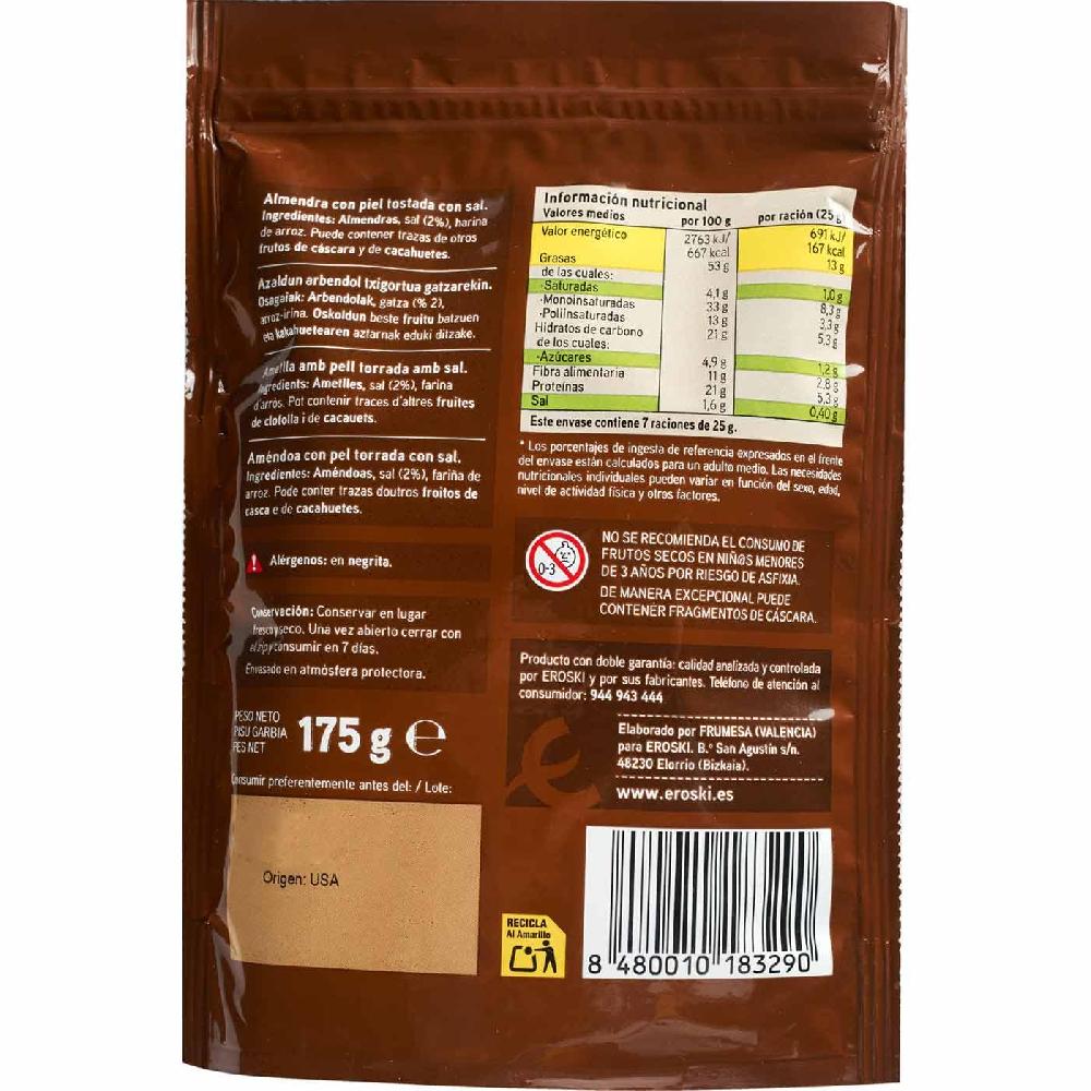 Eroski Almendras Tostadas Saladas Con Piel EROSKI Bolsa 175 G