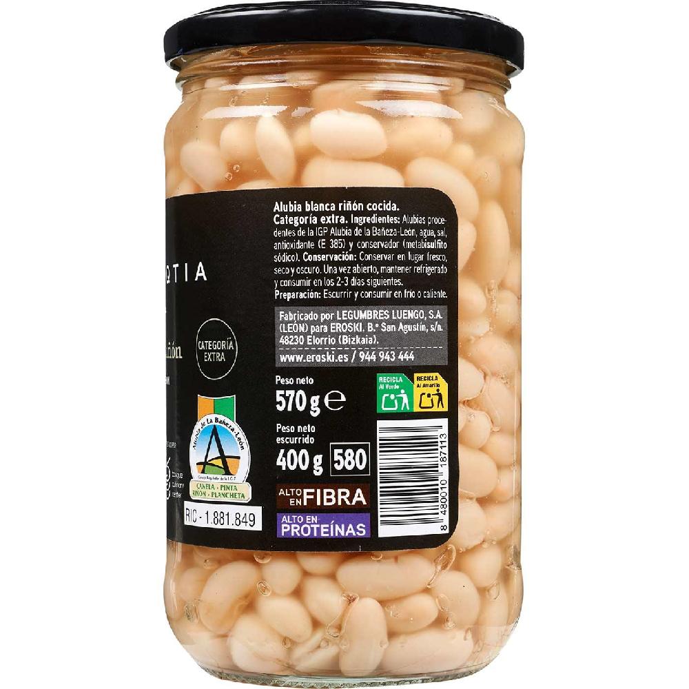 Eroski Alubia Blanca Riñón Cocida IGP Bañeza E. SELEQTIA Frasco 400 G