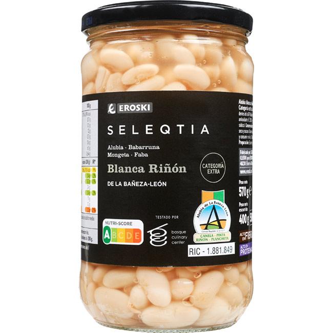 Eroski Alubia blanca riñón cocida IGP Bañeza E. SELEQTIA frasco 400 g