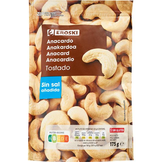 Eroski Anacardos tostados sin sal EROSKI bolsa 175 g
