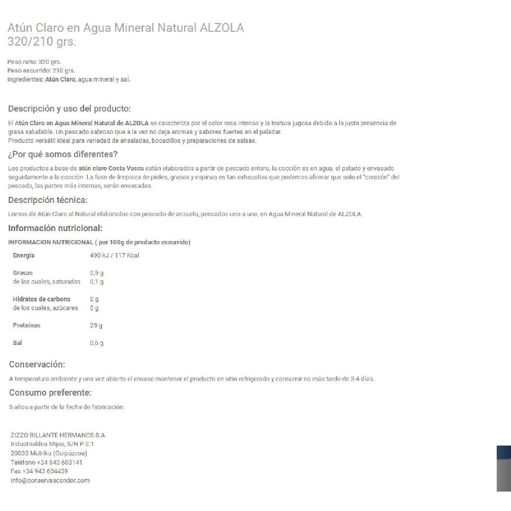Eroski Atún Claro Al Natural Con Agua Alzola COSTA VASCA Frasco 210 G