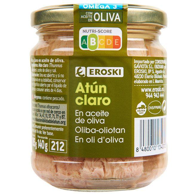 Eroski Atún claro en aceite de oliva EROSKI frasco 185 g