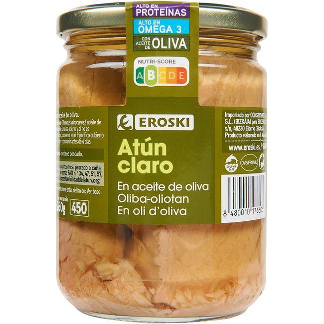 Eroski Atún claro en aceite de oliva EROSKI frasco 400 g