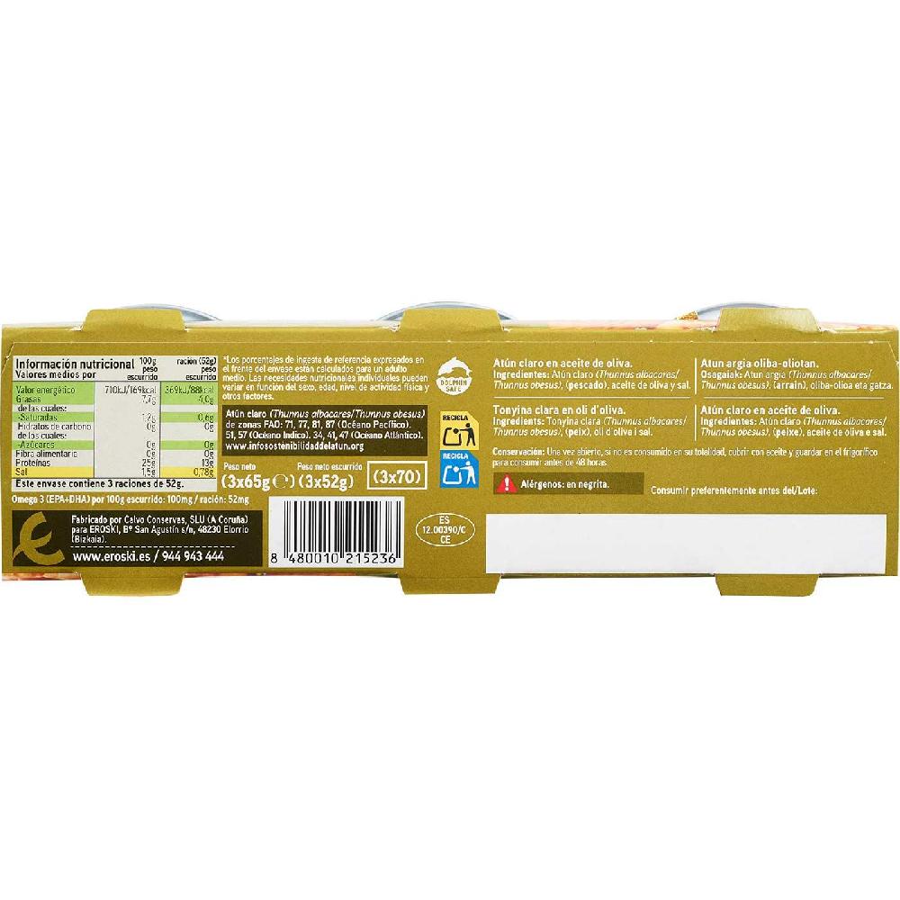 Eroski Atún Claro En Aceite De Oliva EROSKI Pack 3x65 G
