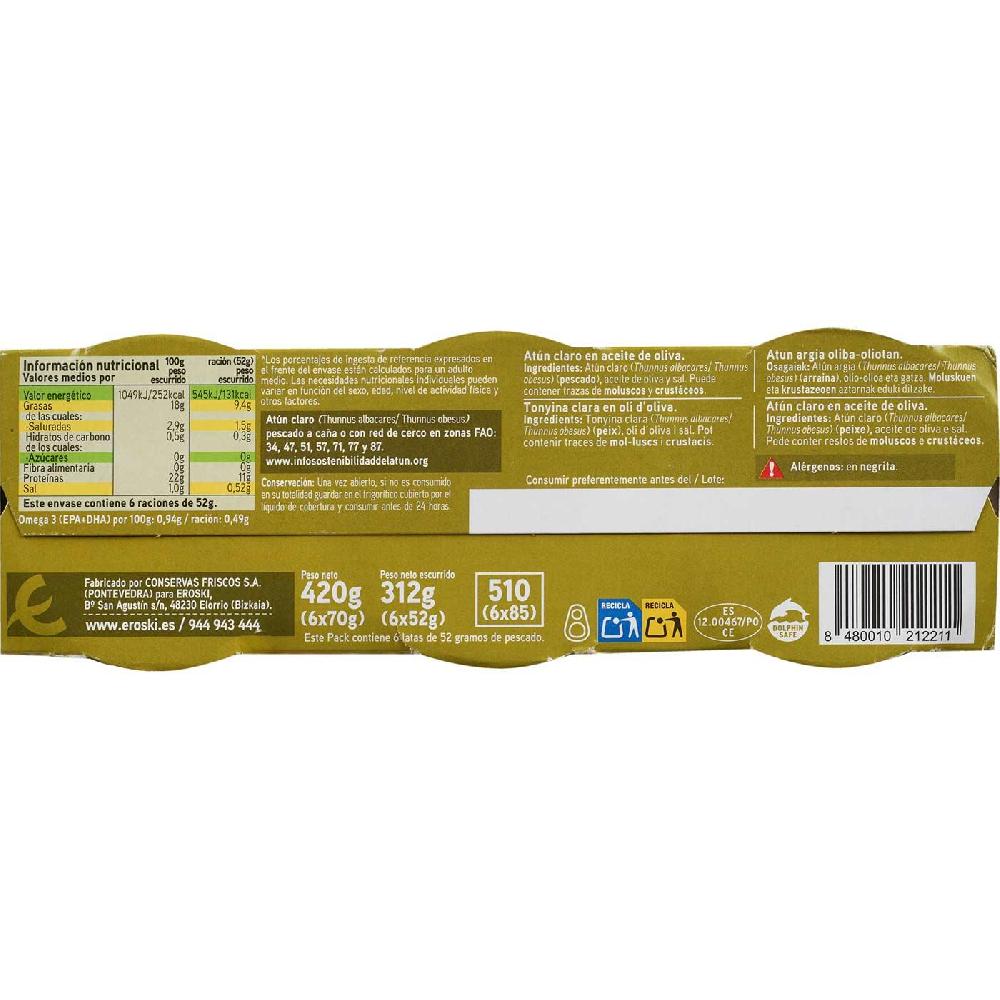 Eroski Atún Claro En Aceite De Oliva EROSKI Pack 6x70 G