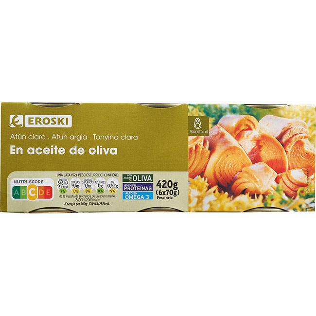 Eroski Atún claro en aceite de oliva EROSKI pack 6x70 g