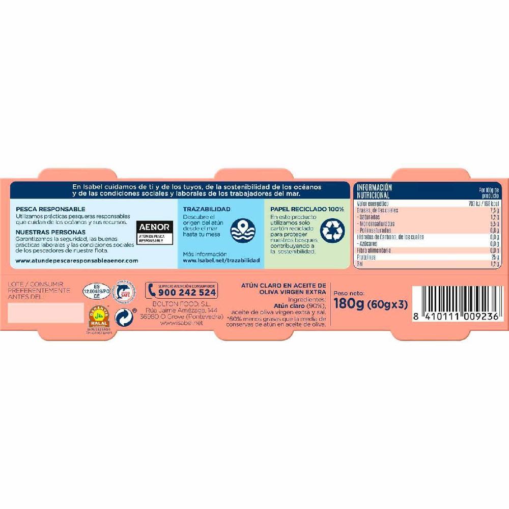 Eroski Atún Claro En Aceite De Oliva Virgen Extra ISABEL Pack 3x60 G