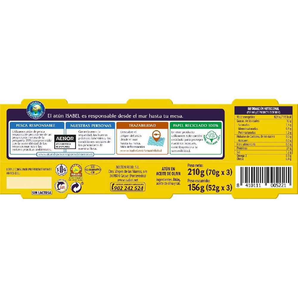 Eroski Atún En Aceite De Oliva Gran Sabor ISABEL Pack 3x70 G