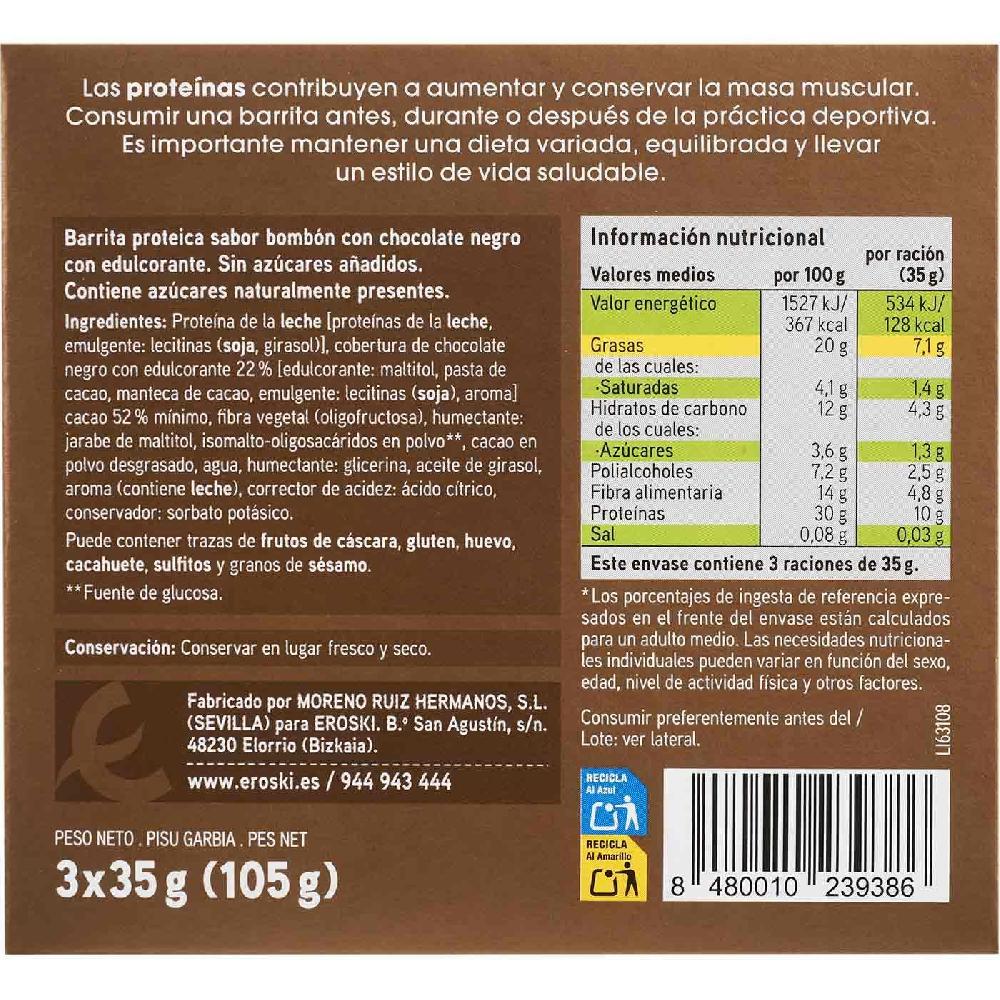 Eroski Barrita Proteica Sabor Bombón Low Sugar EROSKI Caja 105 G