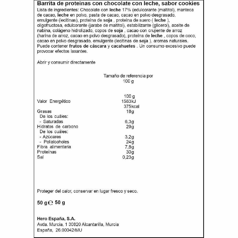 Eroski Barrita Proteína Sabor Cookies 0% Azúcares Añadidos CORNY 50 G