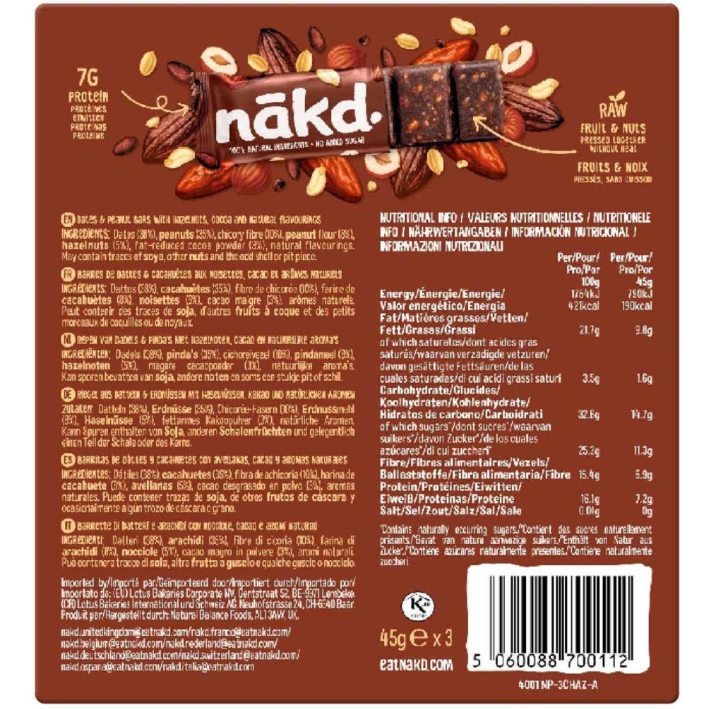 Eroski Barritas Protein Cacao Avellanas NAKD Pack 3x45 G