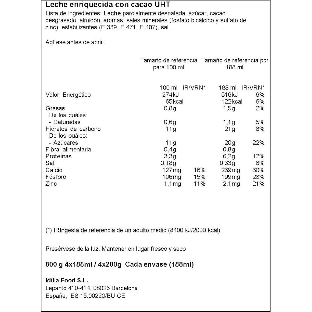 Eroski Batido De Cacao COLACAO ENEREGY Pack 4x188 Ml