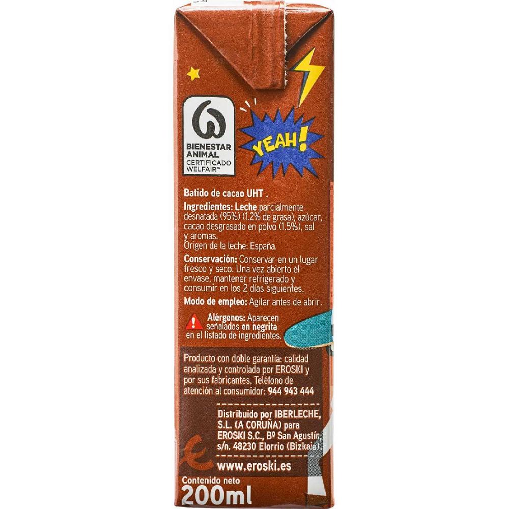 Eroski Batido Sabor Chocolate 95% Leche EROSKI Pack 6x200 Ml