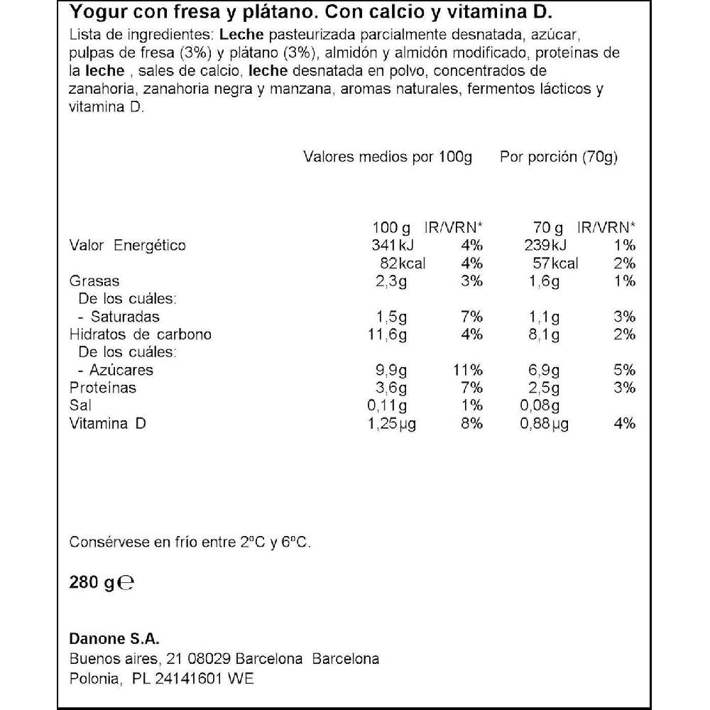 Eroski Bebedino Pouch Sabor Fresa-plátano DANONINO Pack 4x70 G