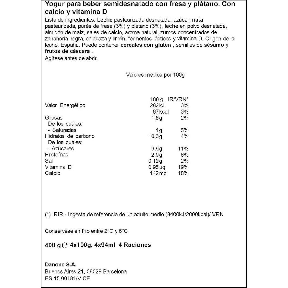 Eroski Bebedino Sabor Fresa-plátano DANONE Pack 4x100 Ml