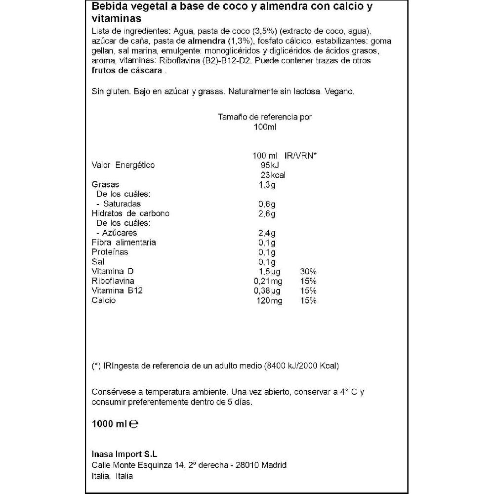 Eroski Bebida De Coco Y Almendra VALSOIA Brik 1 Litro