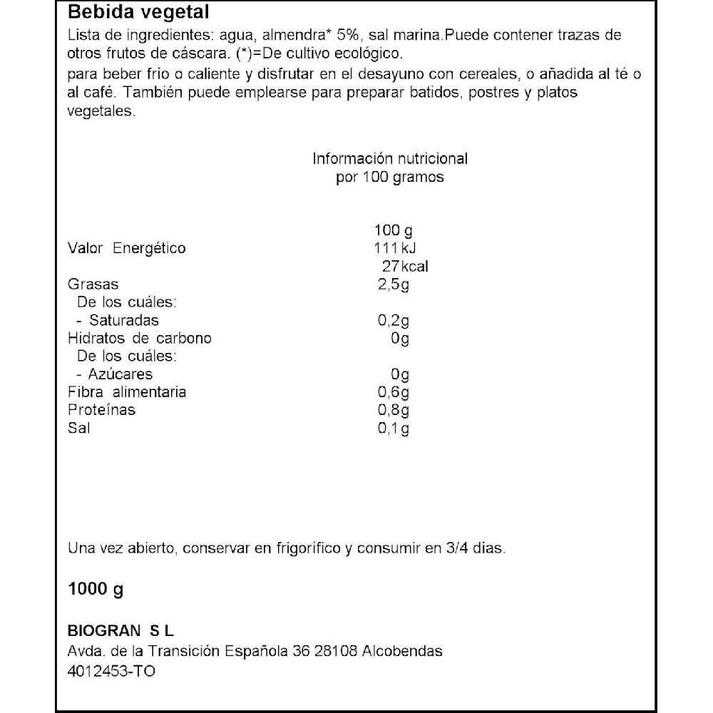 Eroski Bebida Vegetal De Almendra Sin Azúcar ECOCESTA Brik 1 Litro
