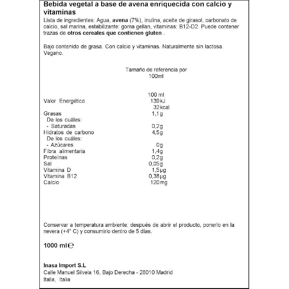 Eroski Bebida Vegetal De Avena Sin Azúcar VALSOIA Brik 1 Litro