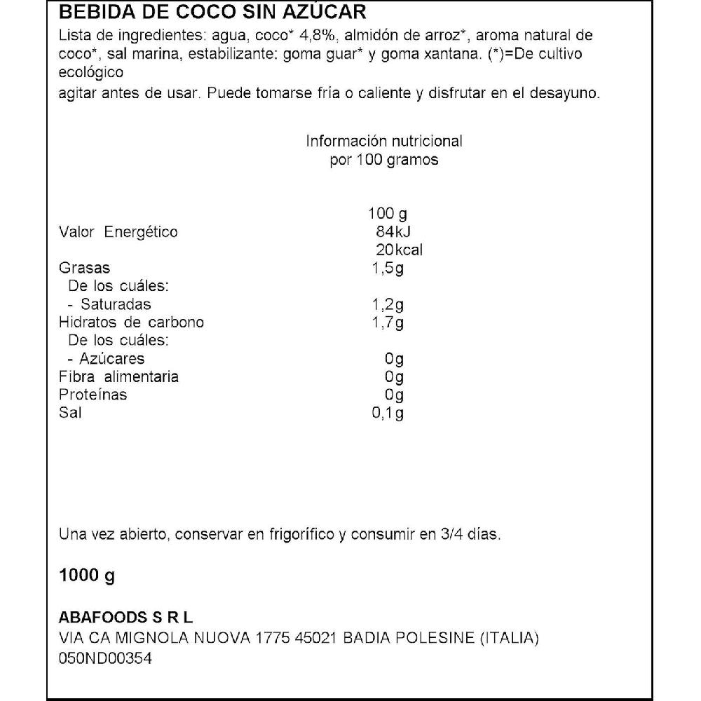 Eroski Bebida Vegetal De Coco Sin Azúcar ECOCESTA Brik 1 Litro