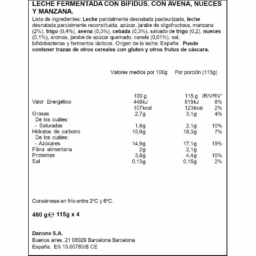 Eroski Bífidus Con Avena Nueces Y Manzana ACTIVIA Pack 4x115 G