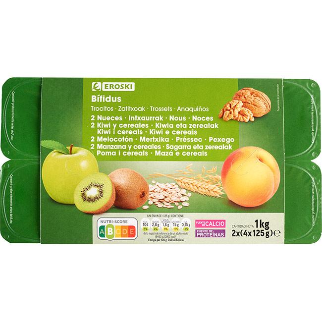 Eroski Bífidus Con Melocotón-manzana-kiwi-cereal EROSKI Pack 8x125 G