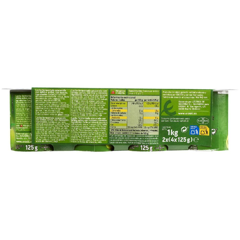 Eroski Bífidus Con Melocotón-manzana-kiwi-cereal EROSKI Pack 8x125 G
