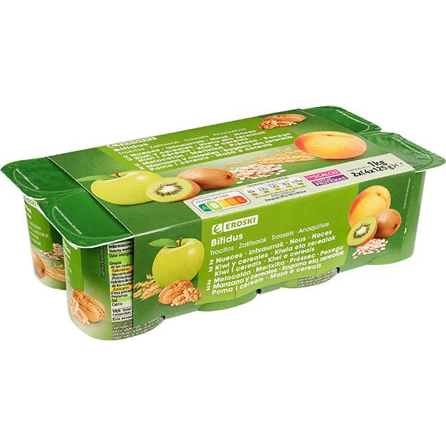 Eroski Bífidus con melocotón-manzana-kiwi-cereal EROSKI pack 8x125 g