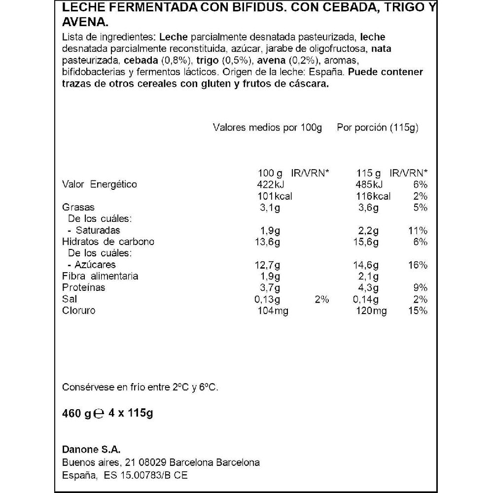 Eroski Bífidus De Fibras Y Cereales ACTIVIA Pack 4x115 G