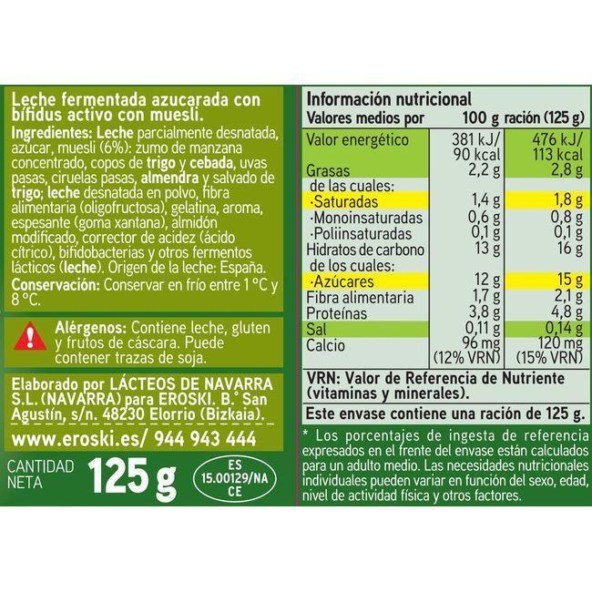 Eroski Bífidus Fibras Con Muesli EROSKI Pack 4x125 G