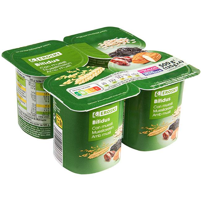 Eroski Bífidus fibras con muesli EROSKI pack 4x125 g