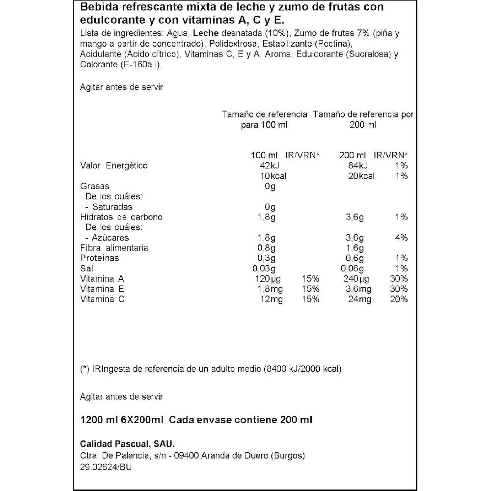 Eroski Bifrutas Original Tropical Sin Azúcar PASCUAL Pack 6x200 Ml