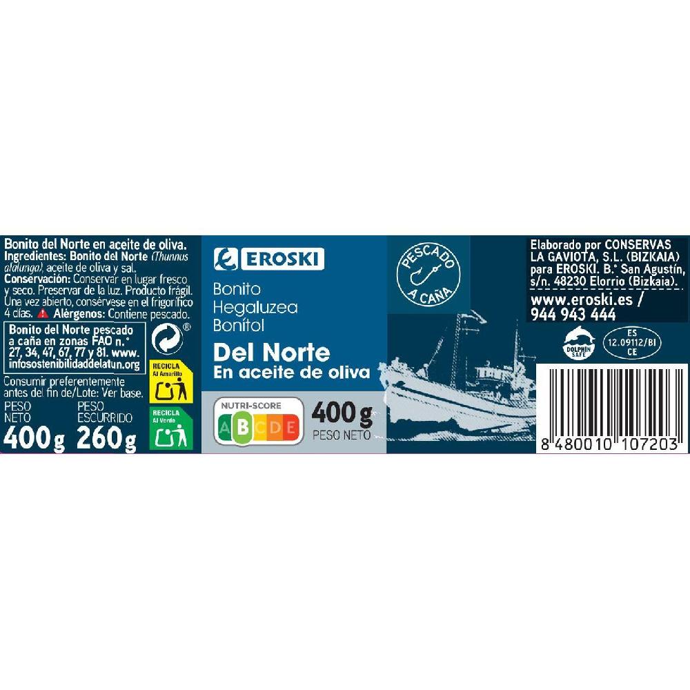 Eroski Bonito Del Norte En Aceite De Oliva EROSKI Frasco 400 G