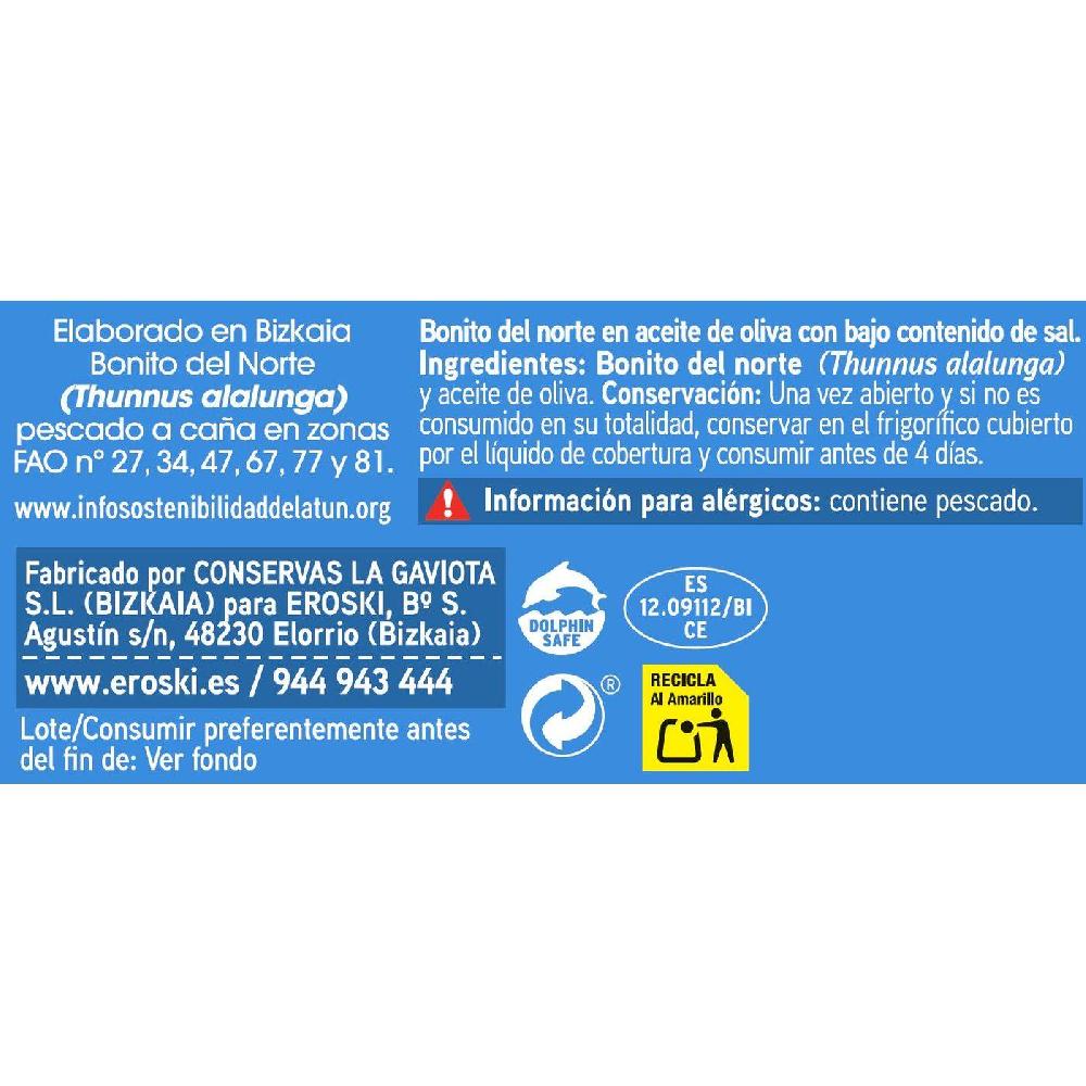 Eroski Bonito En Aceite De Oliva Bajo En Sal EROSKI Lata 111 G