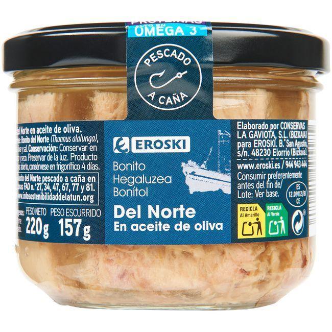 Eroski Bonito en aceite de oliva EROSKI frasco 220 g