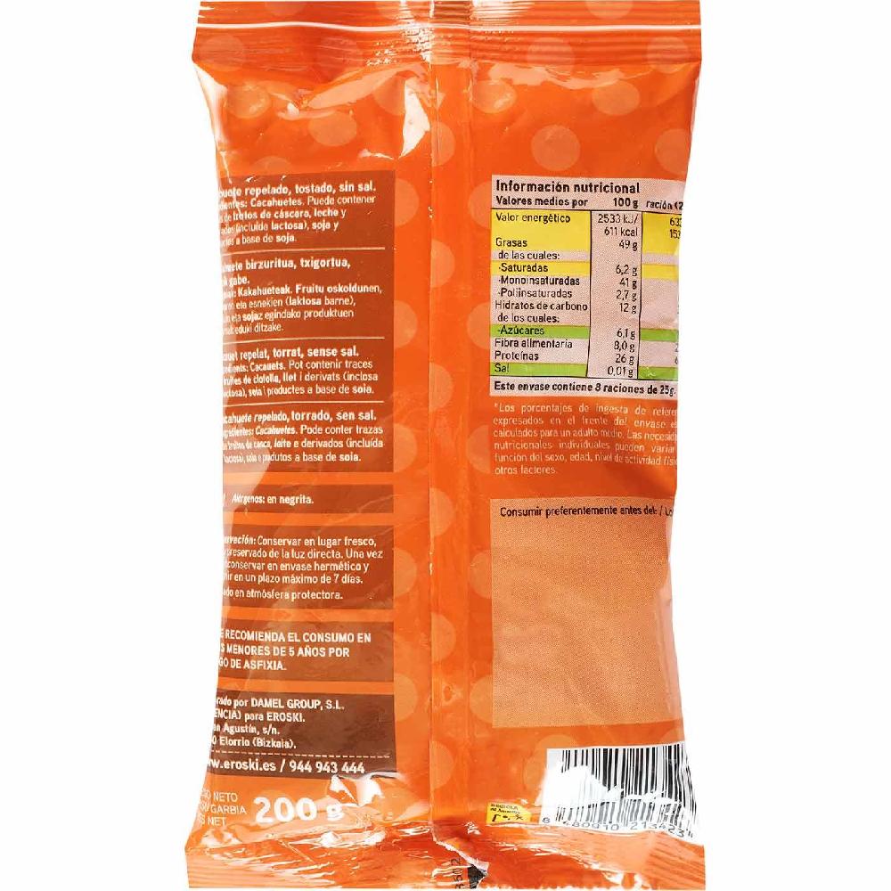 Eroski Cacahuete Tostado Sin Sal EROSKI Bolsa 200 G