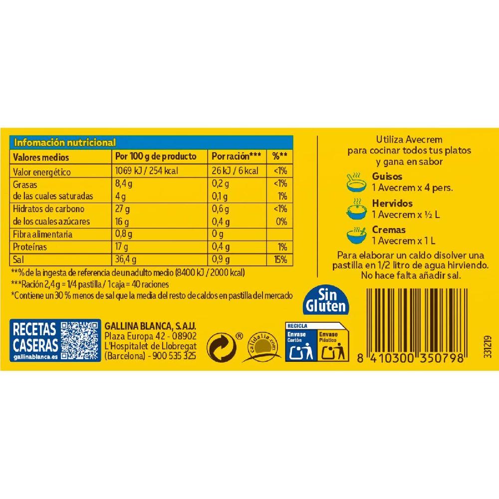 Eroski Caldo De Pollo Natural -30% Sal AVECREM Caja 10 Unid