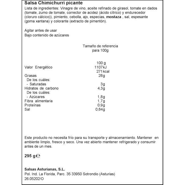 Eroski Chimichurri Picante SALSAS ASTURIANAS Frasco 295 G