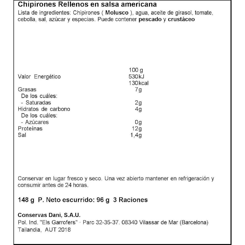 Eroski Chipirón Relleno En Salsa Americana DANI Lata 148 G
