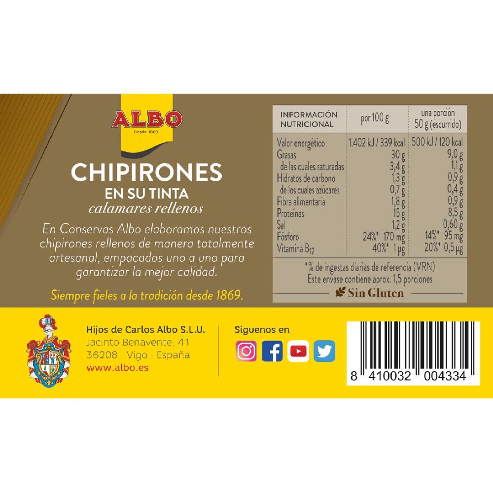 Eroski Chipirón Relleno En Su Tinta ALBO Lata 115 G