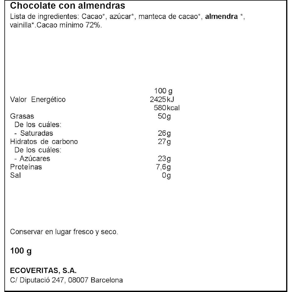 Eroski Chocolate Con Almendras VERITAS Tableta 100 G
