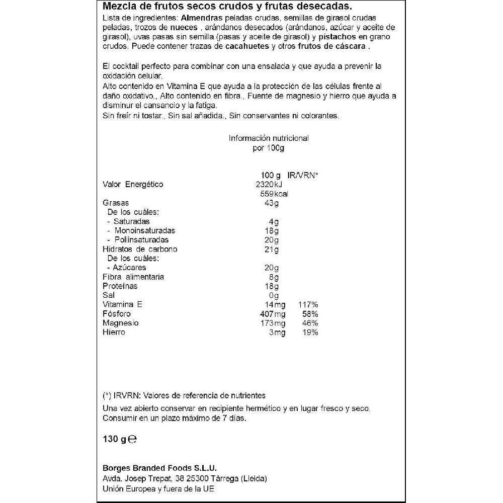 Eroski Cocktail De F.secos- Fruta Desecada BORGES Natura Bolsa 130 G