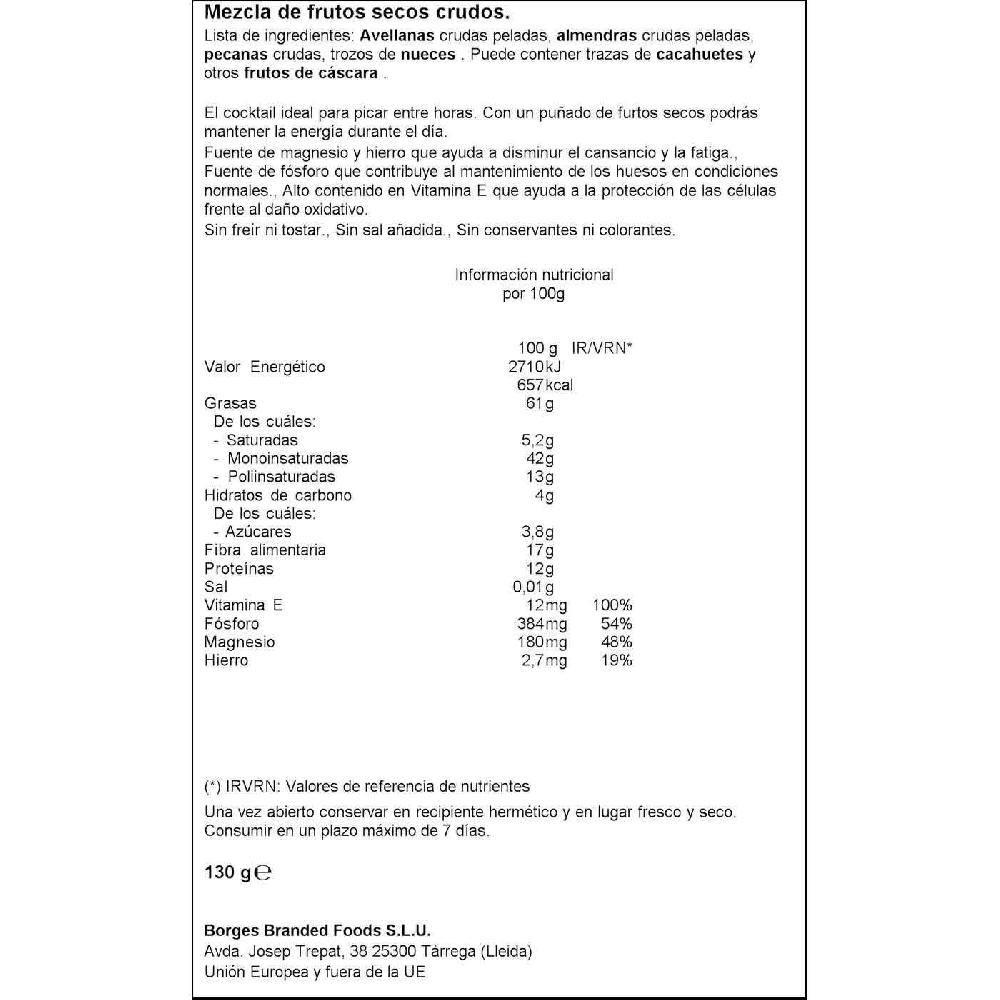 Eroski Cocktail De Frutos Secos Crudos BORGES NATURA Bolsa 130 G