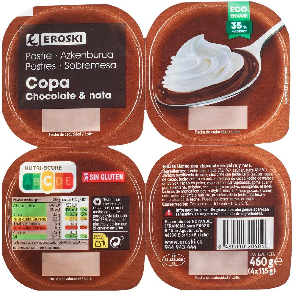 Eroski Copa De Chocolate Y Nata EROSKI Pack 4x115 G