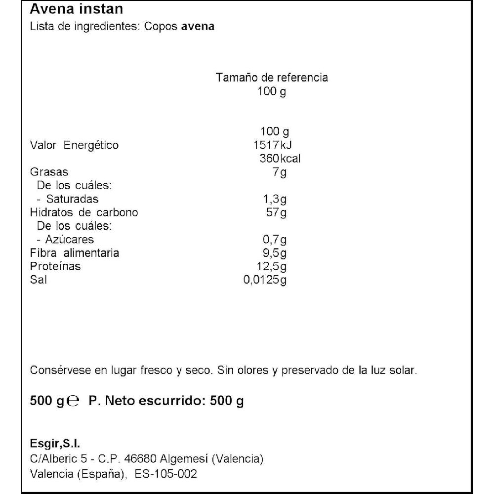 Eroski Copos De Avena Instantáneos ESGIR Paquete 500 G