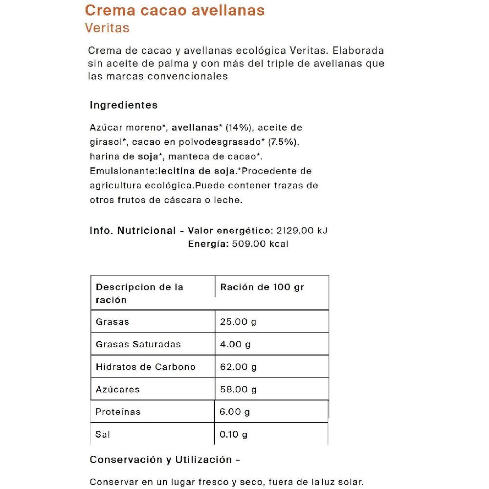 Eroski Crema De Cacao-avellanas VERITAS Frasco 200 G