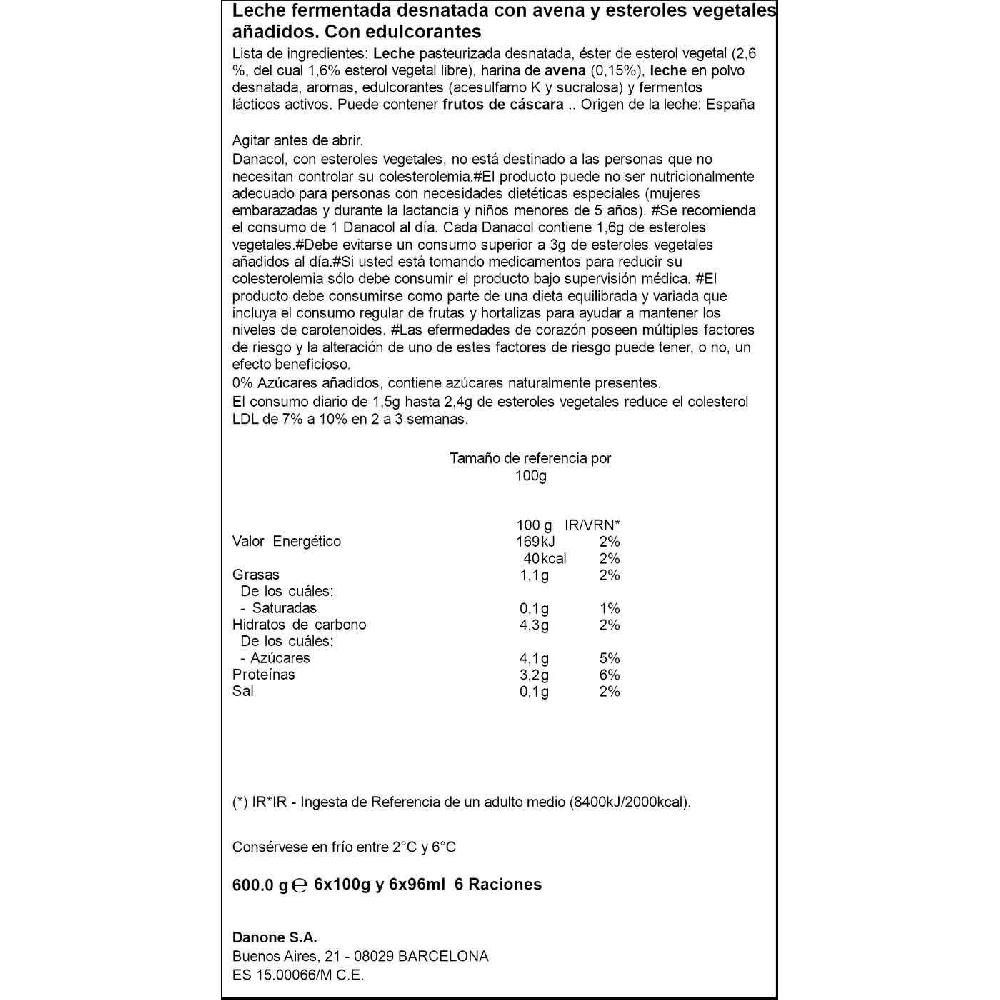 Eroski Danacol Para Beber De Avena DANONE Pack 6x100 G