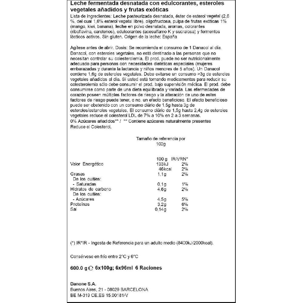 Eroski Danacol Para Beber Tropical DANONE Pack 6x100 Ml