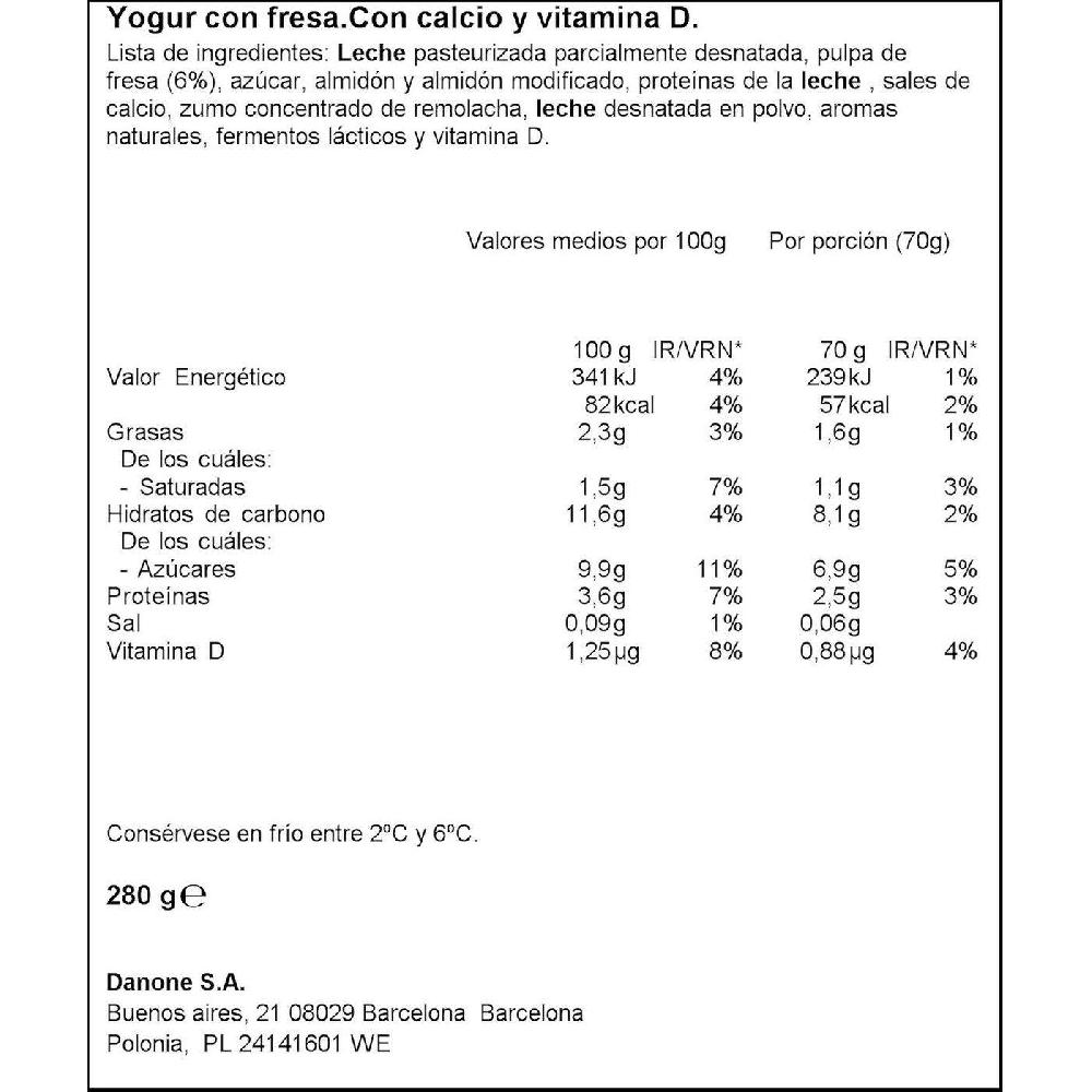 Eroski Danonino Para Llevar Sabor Fresa DANONE Pack 4x70 G