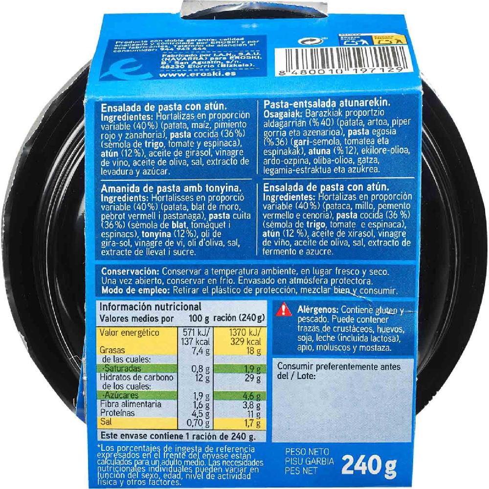Eroski Ensalada De Pasta Con Atún EROSKI Bowl 240 G