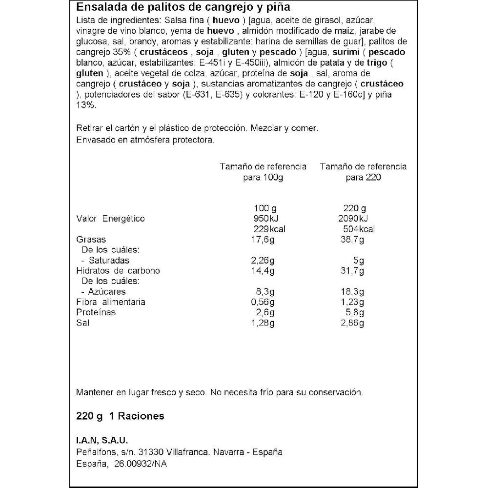 Eroski Ensalada Palitos De Cangrejo Con Piña CARRETILLA Bold 220 G